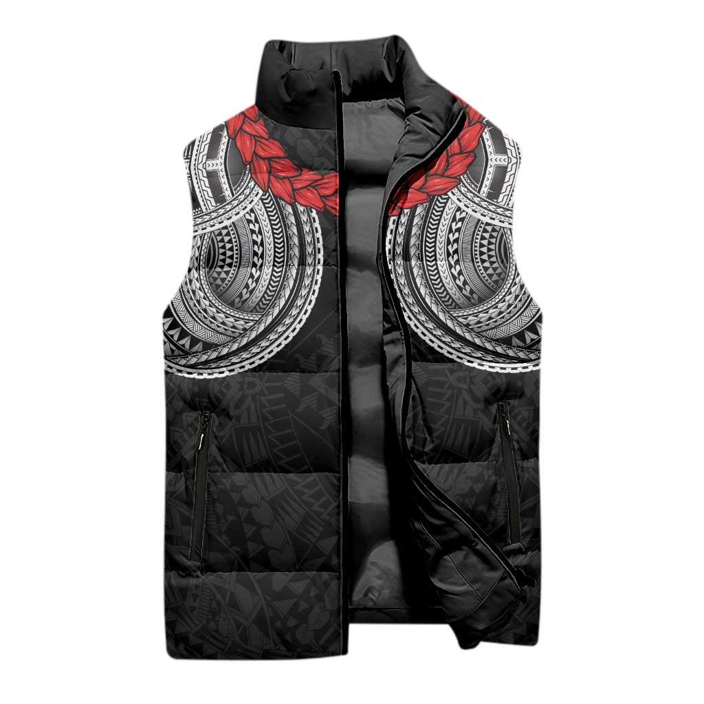 Samoan Traditional Art Tattoos Sleeveless Puffer Jacket Tatau Tribal Motifs with Ula Fala Black LT03 - Polynesian Pride
