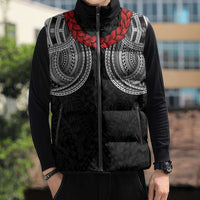 Samoan Traditional Art Tattoos Sleeveless Puffer Jacket Tatau Tribal Motifs with Ula Fala Black LT03 - Polynesian Pride