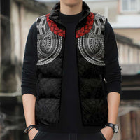 Samoan Traditional Art Tattoos Sleeveless Puffer Jacket Tatau Tribal Motifs with Ula Fala Black LT03 - Polynesian Pride