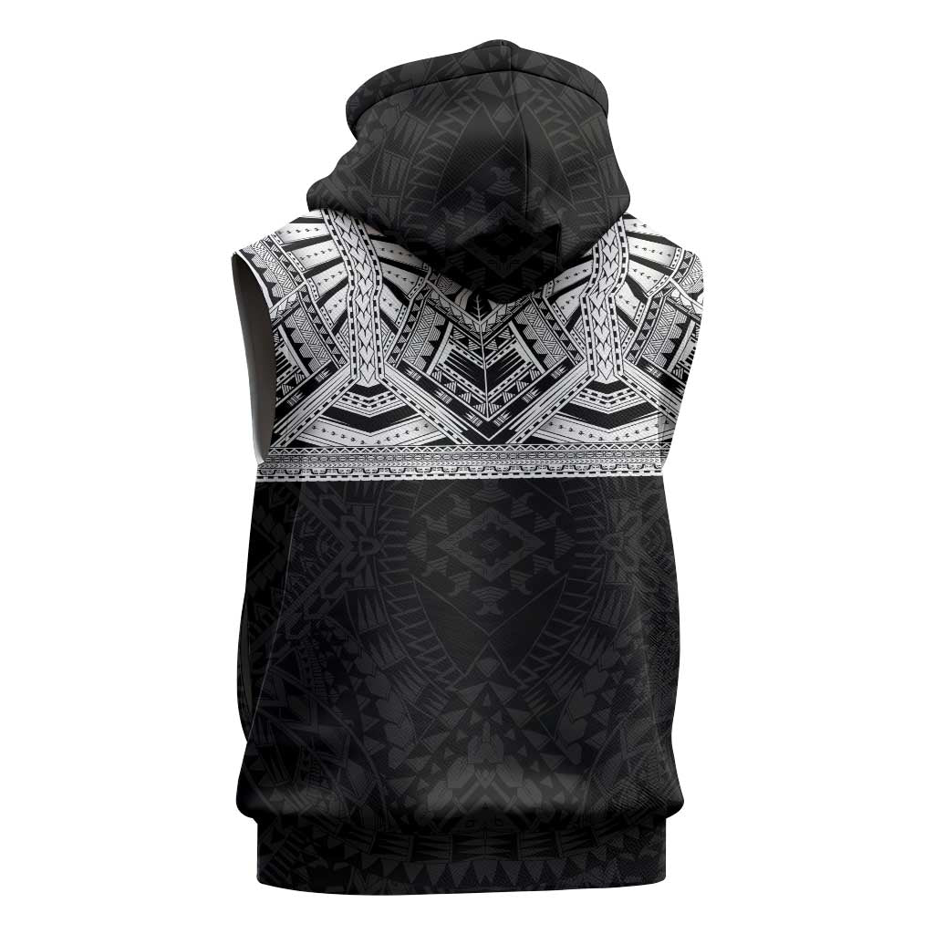 Samoan Traditional Art Tattoos Sleeveless Zip Hoodie Tatau Tribal Motifs with Ula Fala Black LT03 - Polynesian Pride
