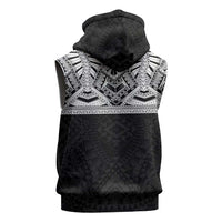 Samoan Traditional Art Tattoos Sleeveless Zip Hoodie Tatau Tribal Motifs with Ula Fala Black LT03 - Polynesian Pride