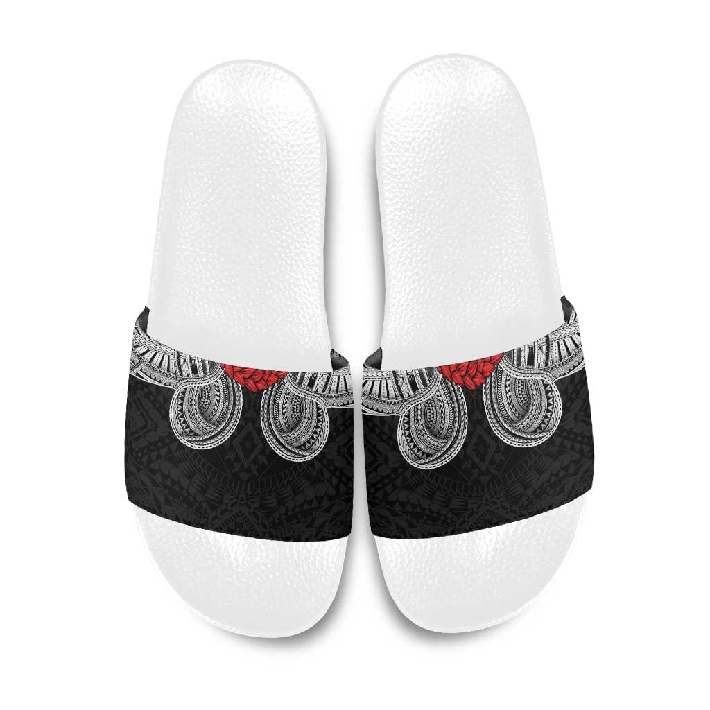 Samoan Traditional Art Tattoos Slide Sandals Tatau Tribal Motifs with Ula Fala Black LT03 Black - Polynesian Pride