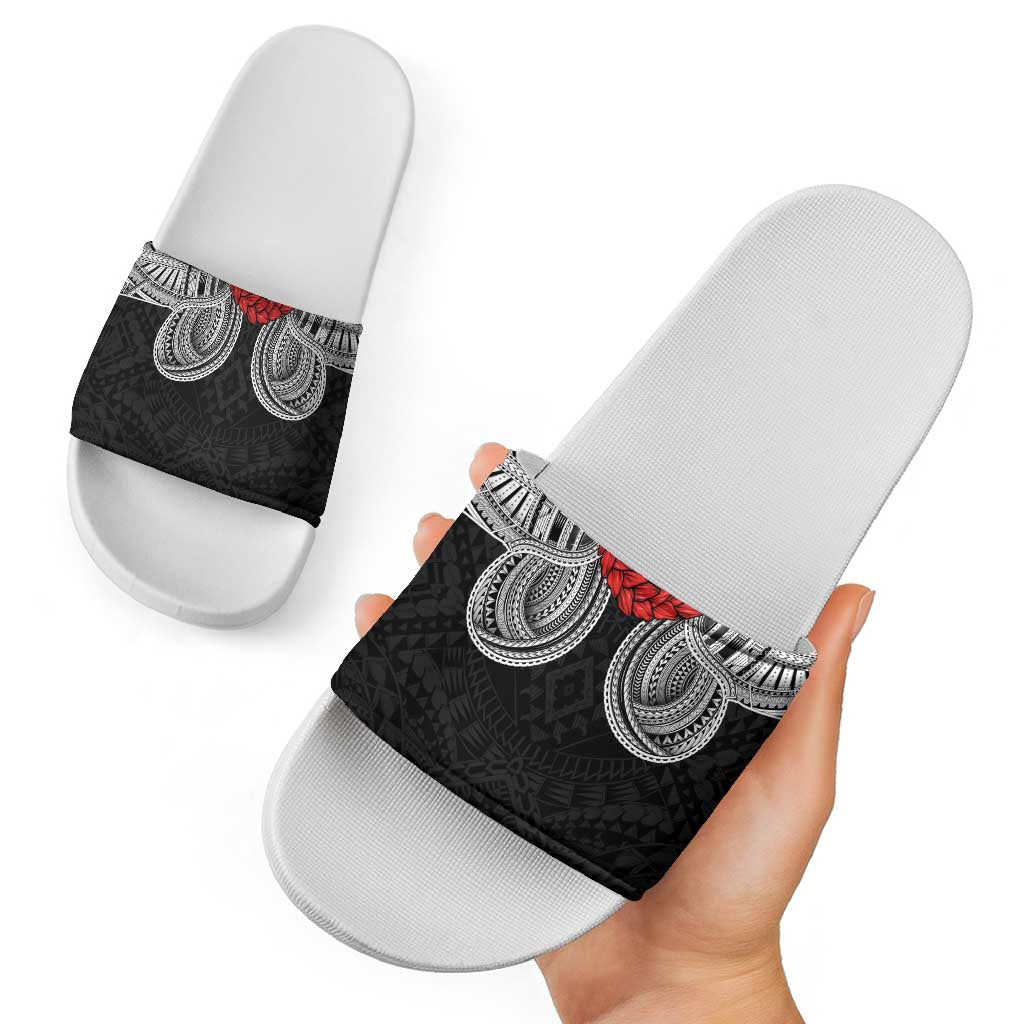 Samoan Traditional Art Tattoos Slide Sandals Tatau Tribal Motifs with Ula Fala Black LT03 - Polynesian Pride
