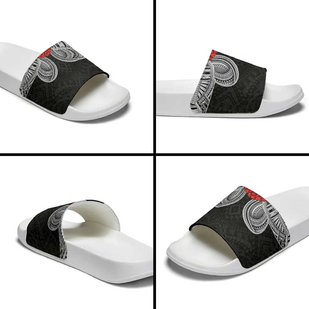 Samoan Traditional Art Tattoos Slide Sandals Tatau Tribal Motifs with Ula Fala Black LT03 - Polynesian Pride