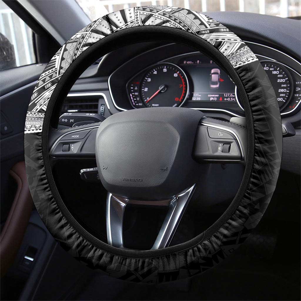 Samoan Traditional Art Tattoos Steering Wheel Cover Tatau Tribal Motifs with Ula Fala Black LT03 - Polynesian Pride