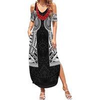 Samoan Traditional Art Tattoos Summer Maxi Dress Tatau Tribal Motifs with Ula Fala Black LT03 Women Black - Polynesian Pride