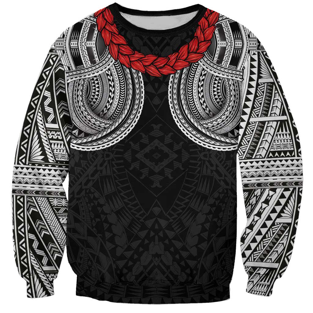 Samoan Traditional Art Tattoos Sweatshirt Tatau Tribal Motifs with Ula Fala Black LT03 Unisex Black - Polynesian Pride