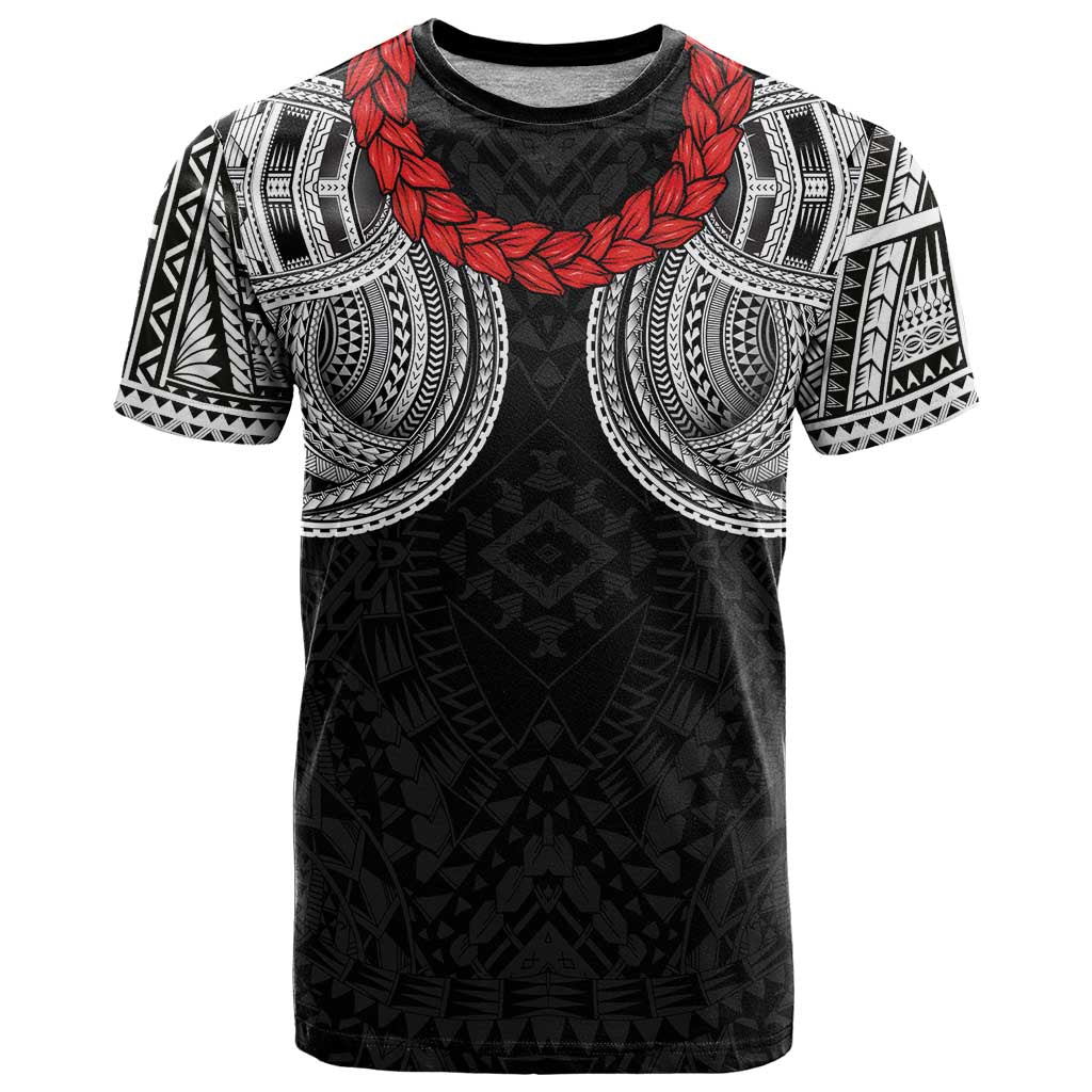 Samoan Traditional Art Tattoos T Shirt Tatau Tribal Motifs with Ula Fala Black LT03 Black - Polynesian Pride