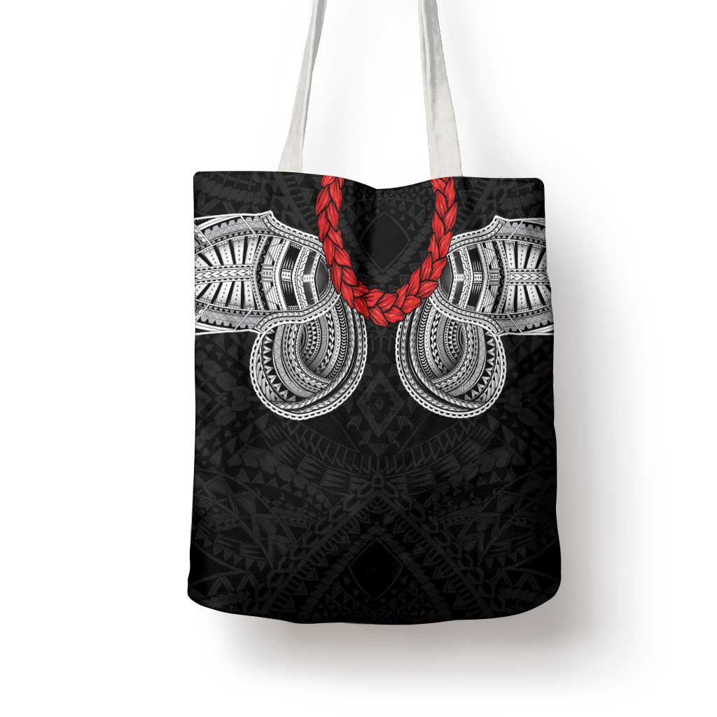 Samoan Traditional Art Tattoos Tote Bag Tatau Tribal Motifs with Ula Fala Black LT03 - Polynesian Pride