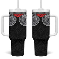 Samoan Traditional Art Tattoos Tumbler With Handle Tatau Tribal Motifs with Ula Fala Black LT03 One Size: 40 oz Black - Polynesian Pride
