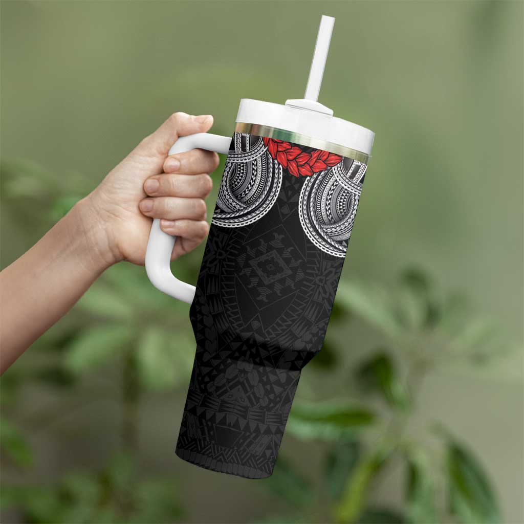 Samoan Traditional Art Tattoos Tumbler With Handle Tatau Tribal Motifs with Ula Fala Black LT03 - Polynesian Pride