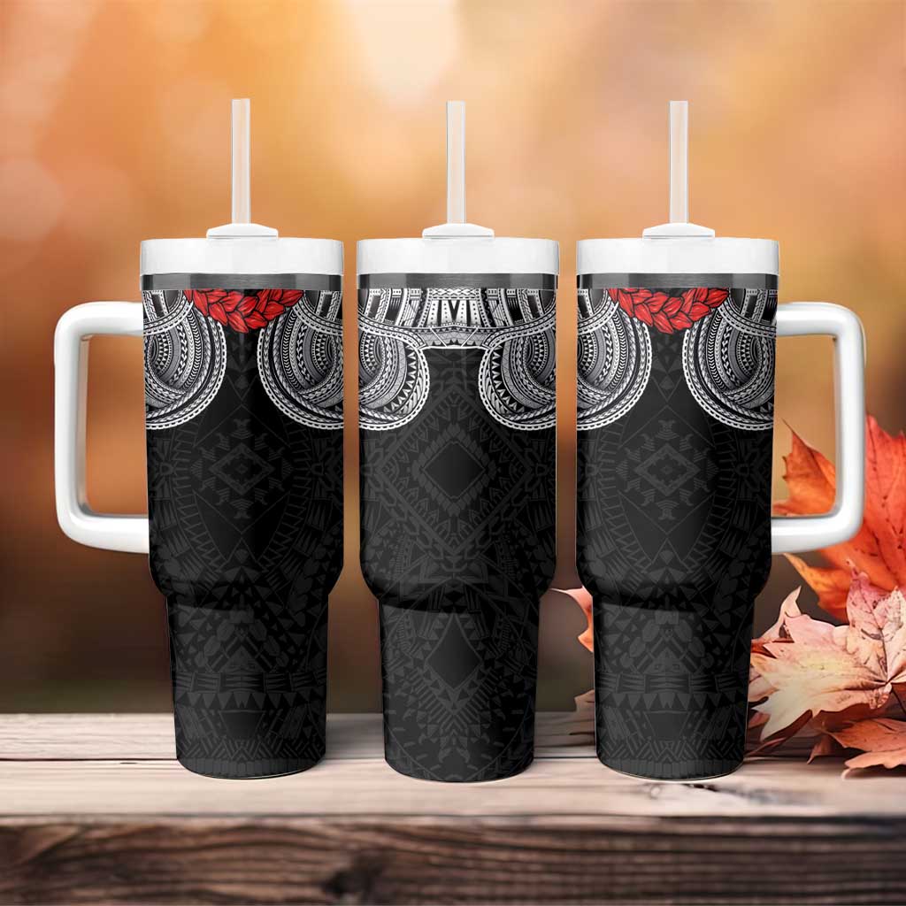 Samoan Traditional Art Tattoos Tumbler With Handle Tatau Tribal Motifs with Ula Fala Black LT03 - Polynesian Pride