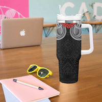 Samoan Traditional Art Tattoos Tumbler With Handle Tatau Tribal Motifs with Ula Fala Black LT03 - Polynesian Pride