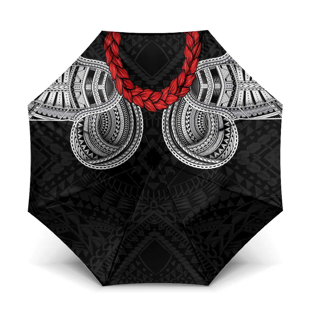Samoan Traditional Art Tattoos Umbrella Tatau Tribal Motifs with Ula Fala Black LT03 One Size Folded 11.42 inch Opened Diameter 37.4 inch Black - Polynesian Pride