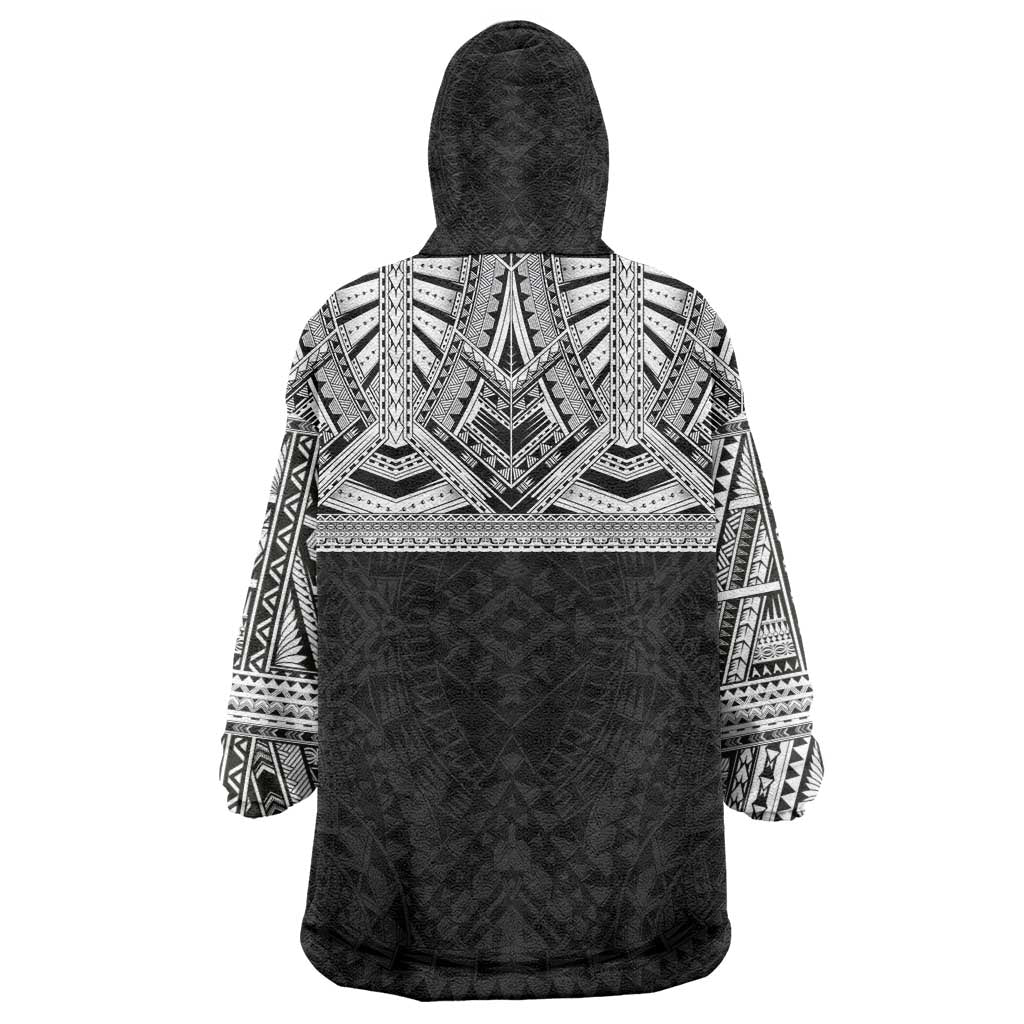 Samoan Traditional Art Tattoos Wearable Blanket Hoodie Tatau Tribal Motifs with Ula Fala Black LT03 - Polynesian Pride