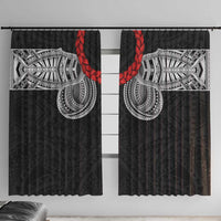 Samoan Traditional Art Tattoos Window Curtain Tatau Tribal Motifs with Ula Fala Black LT03 With Hooks Black - Polynesian Pride