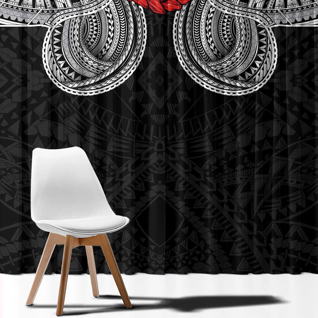 Samoan Traditional Art Tattoos Window Curtain Tatau Tribal Motifs with Ula Fala Black LT03 - Polynesian Pride