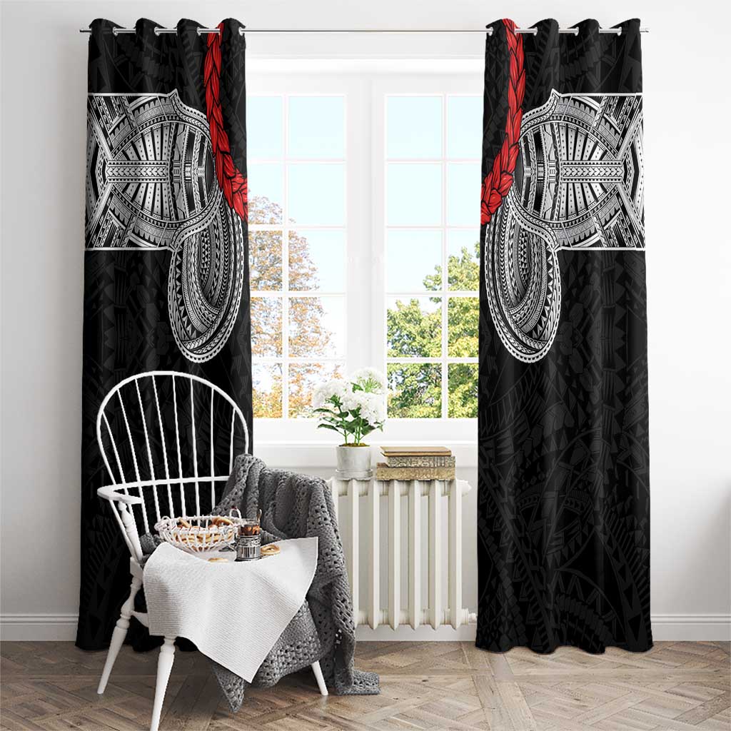 Samoan Traditional Art Tattoos Window Curtain Tatau Tribal Motifs with Ula Fala Black LT03 - Polynesian Pride