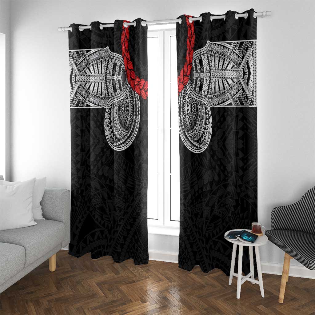 Samoan Traditional Art Tattoos Window Curtain Tatau Tribal Motifs with Ula Fala Black LT03 With Grommets Black - Polynesian Pride