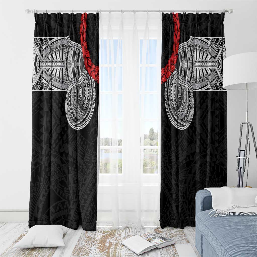 Samoan Traditional Art Tattoos Window Curtain Tatau Tribal Motifs with Ula Fala Black LT03 - Polynesian Pride