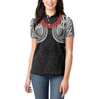Samoan Traditional Art Tattoos Women Polo Shirt Tatau Tribal Motifs with Ula Fala Black - Polynesian Pride