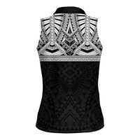 Samoan Traditional Art Tattoos Women Sleeveless Polo Shirt Tatau Tribal Motifs with Ula Fala Black LT03 - Polynesian Pride