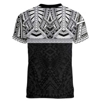 Samoan Traditional Art Tattoos Women V-Neck T-Shirt Tatau Tribal Motifs with Ula Fala Black LT03 - Polynesian Pride
