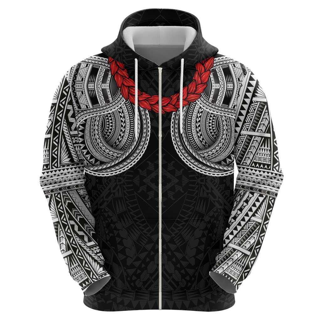 Samoan Traditional Art Tattoos Zip Hoodie Tatau Tribal Motifs with Ula Fala Black LT03 - Polynesian Pride