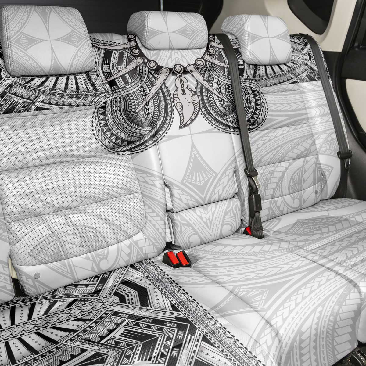 Samoan Traditional Art Tattoos Back Car Seat Cover Tatau Tribal Motifs with Ula Nifo White LT03 - Polynesian Pride