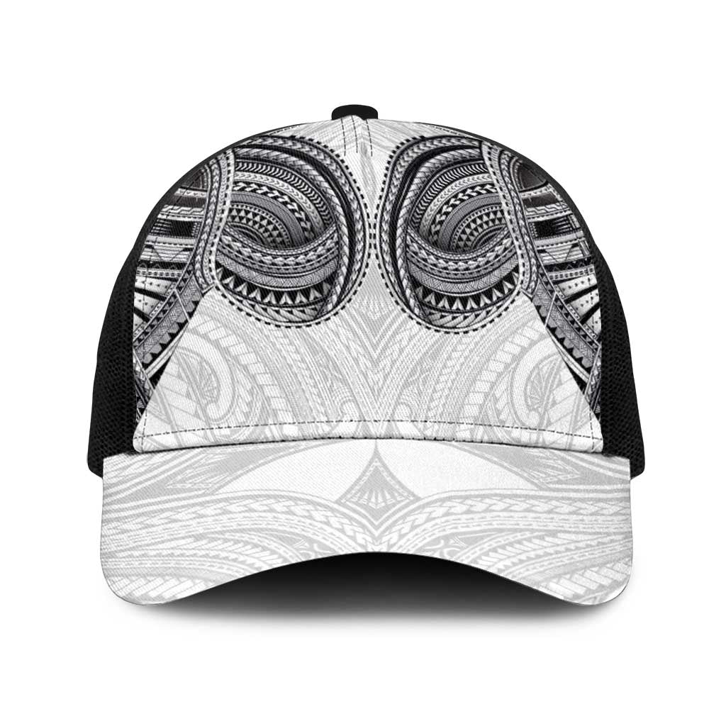 Samoan Traditional Art Tattoos Baseball Net Cap Tatau Tribal Motifs with Ula Nifo White - Polynesian Pride