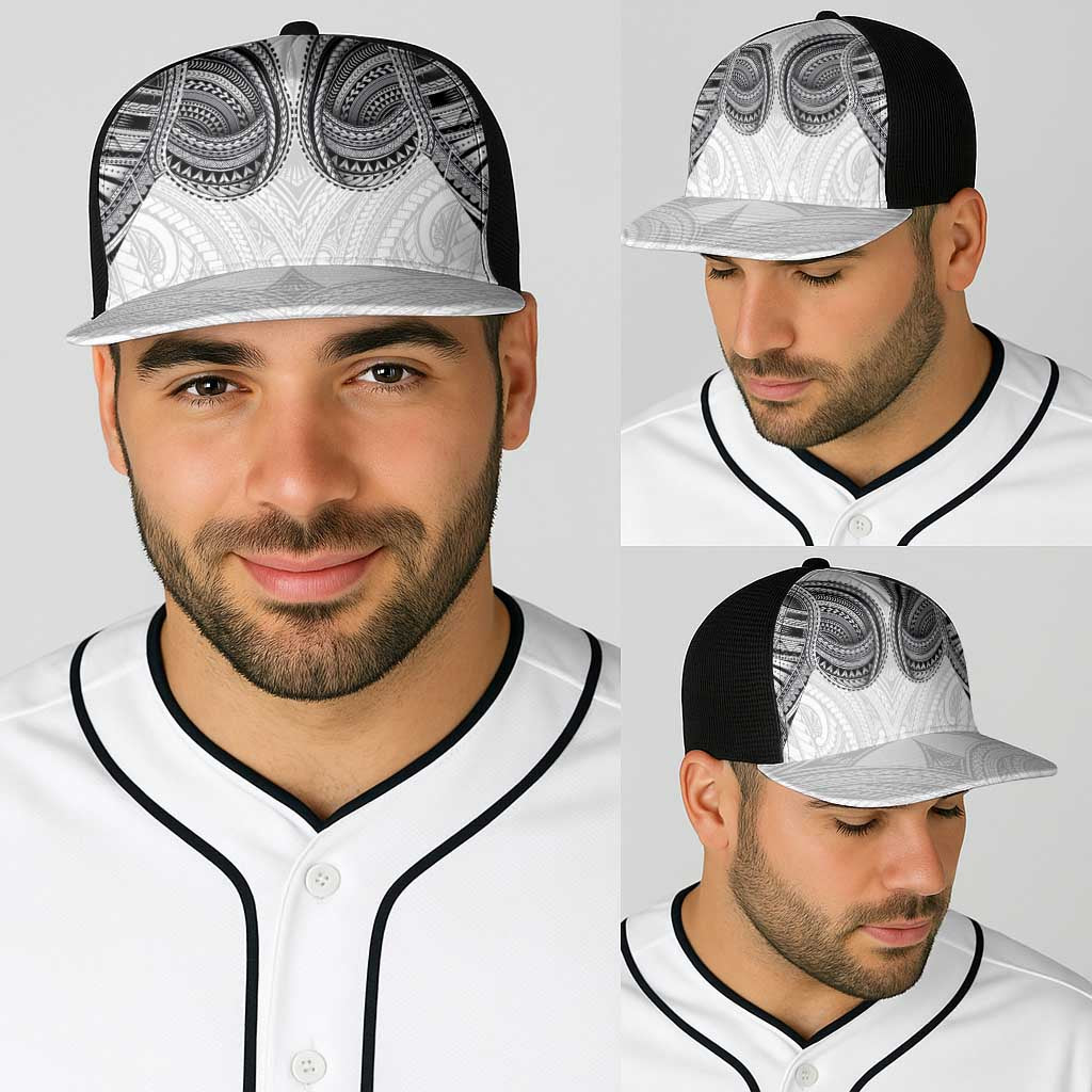 Samoan Traditional Art Tattoos Baseball Net Cap Tatau Tribal Motifs with Ula Nifo White - Polynesian Pride