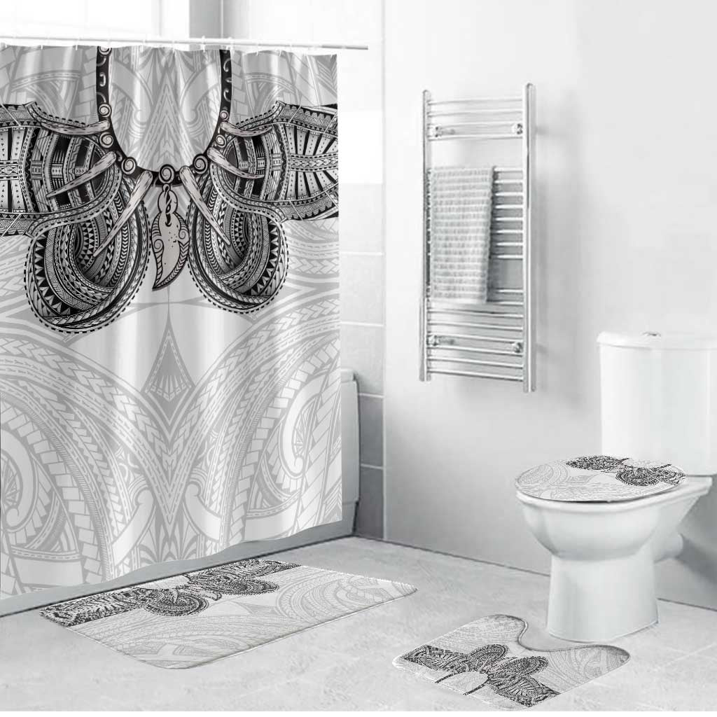 Samoan Traditional Art Tattoos Bathroom Set Tatau Tribal Motifs with Ula Nifo White LT03 Bathroom Set (4 pcs) White - Polynesian Pride