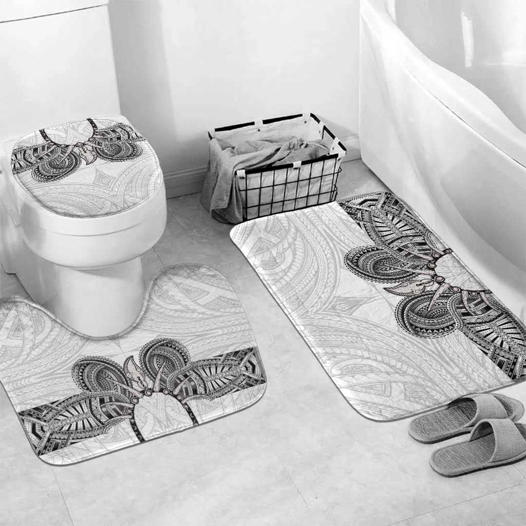 Samoan Traditional Art Tattoos Bathroom Set Tatau Tribal Motifs with Ula Nifo White LT03 Mat Set Only (3 pcs) One Size White - Polynesian Pride