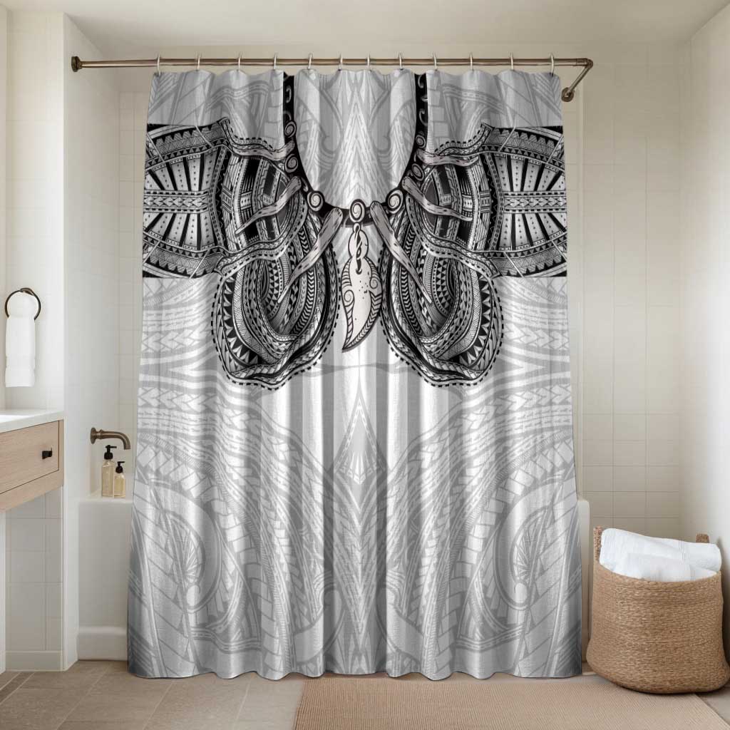 Samoan Traditional Art Tattoos Bathroom Set Tatau Tribal Motifs with Ula Nifo White LT03 Shower Curtain Only White - Polynesian Pride