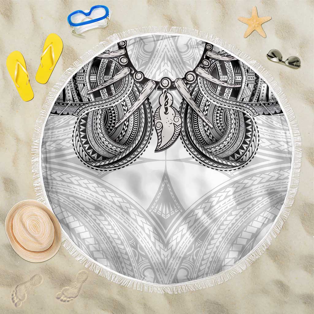 Samoan Traditional Art Tattoos Beach Blanket Tatau Tribal Motifs with Ula Nifo White LT03 One Size 150cm White - Polynesian Pride