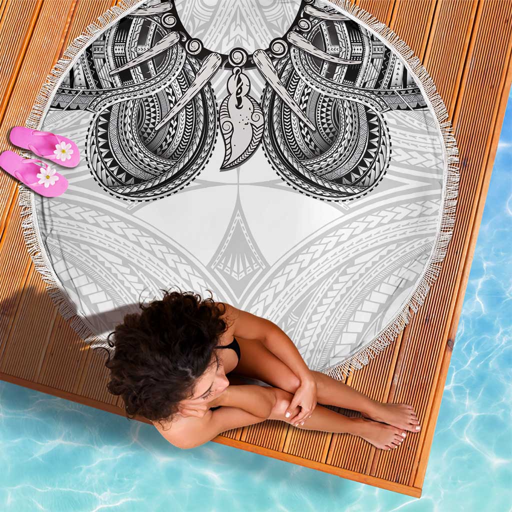 Samoan Traditional Art Tattoos Beach Blanket Tatau Tribal Motifs with Ula Nifo White LT03 - Polynesian Pride