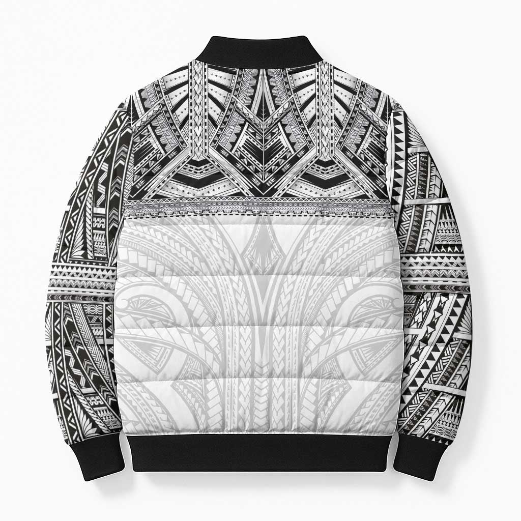 Samoan Traditional Art Tattoos Bomber Puffer Jacket Tatau Tribal Motifs with Ula Nifo White LT03 - Polynesian Pride