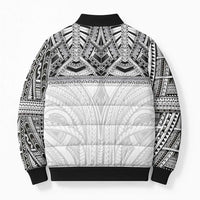 Samoan Traditional Art Tattoos Bomber Puffer Jacket Tatau Tribal Motifs with Ula Nifo White LT03 - Polynesian Pride