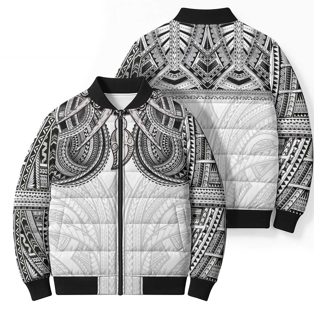 Samoan Traditional Art Tattoos Bomber Puffer Jacket Tatau Tribal Motifs with Ula Nifo White LT03 - Polynesian Pride