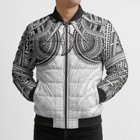 Samoan Traditional Art Tattoos Bomber Puffer Jacket Tatau Tribal Motifs with Ula Nifo White LT03 - Polynesian Pride