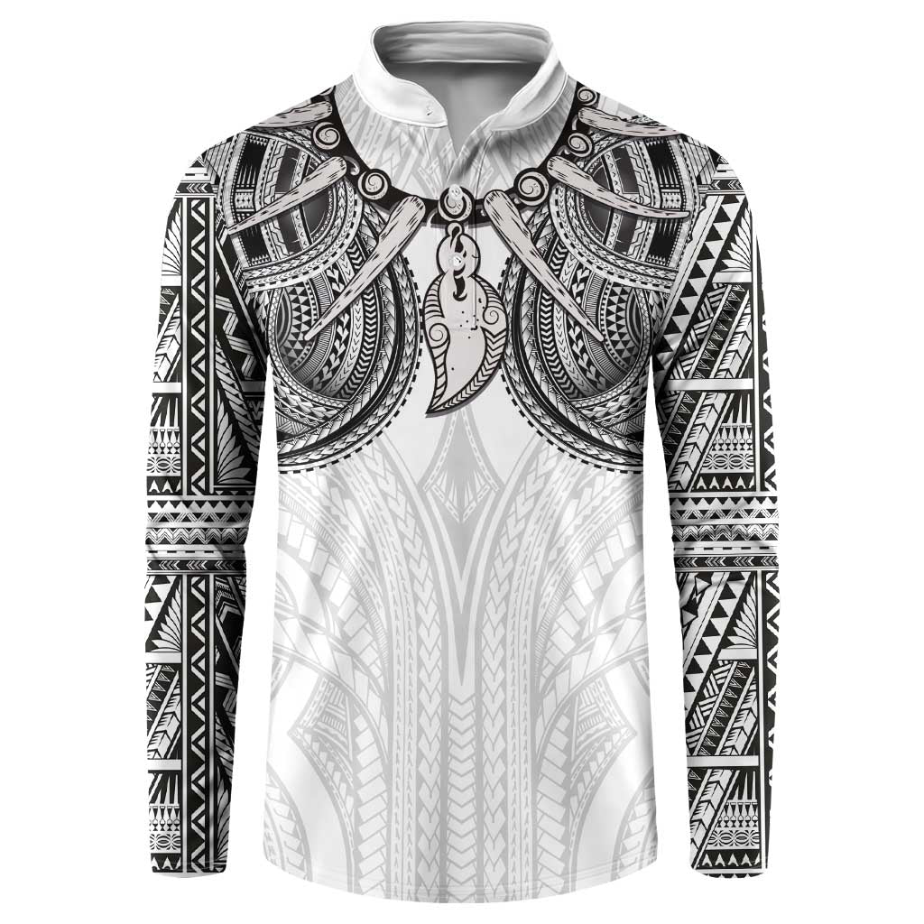 Samoan Traditional Art Tattoos Button Sweatshirt Tatau Tribal Motifs with Ula Nifo White LT03 White - Polynesian Pride