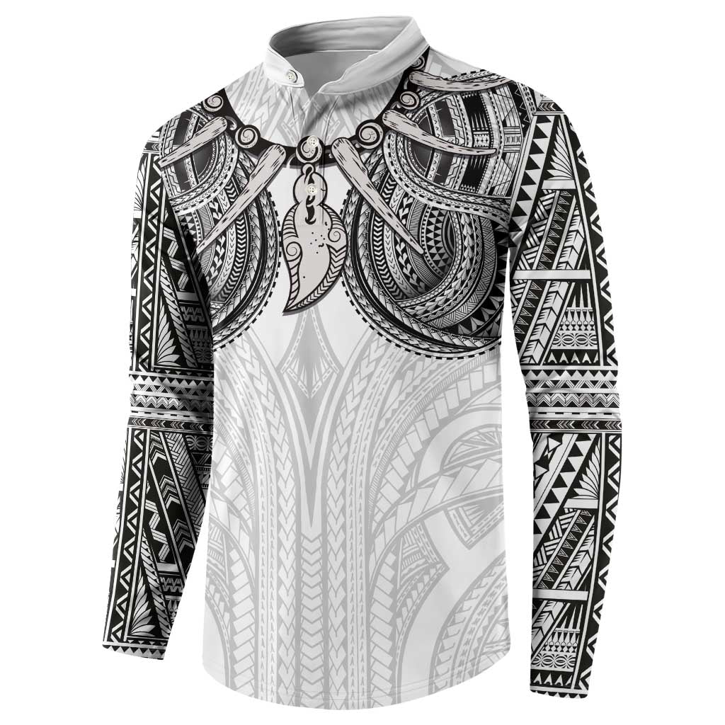 Samoan Traditional Art Tattoos Button Sweatshirt Tatau Tribal Motifs with Ula Nifo White LT03 - Polynesian Pride