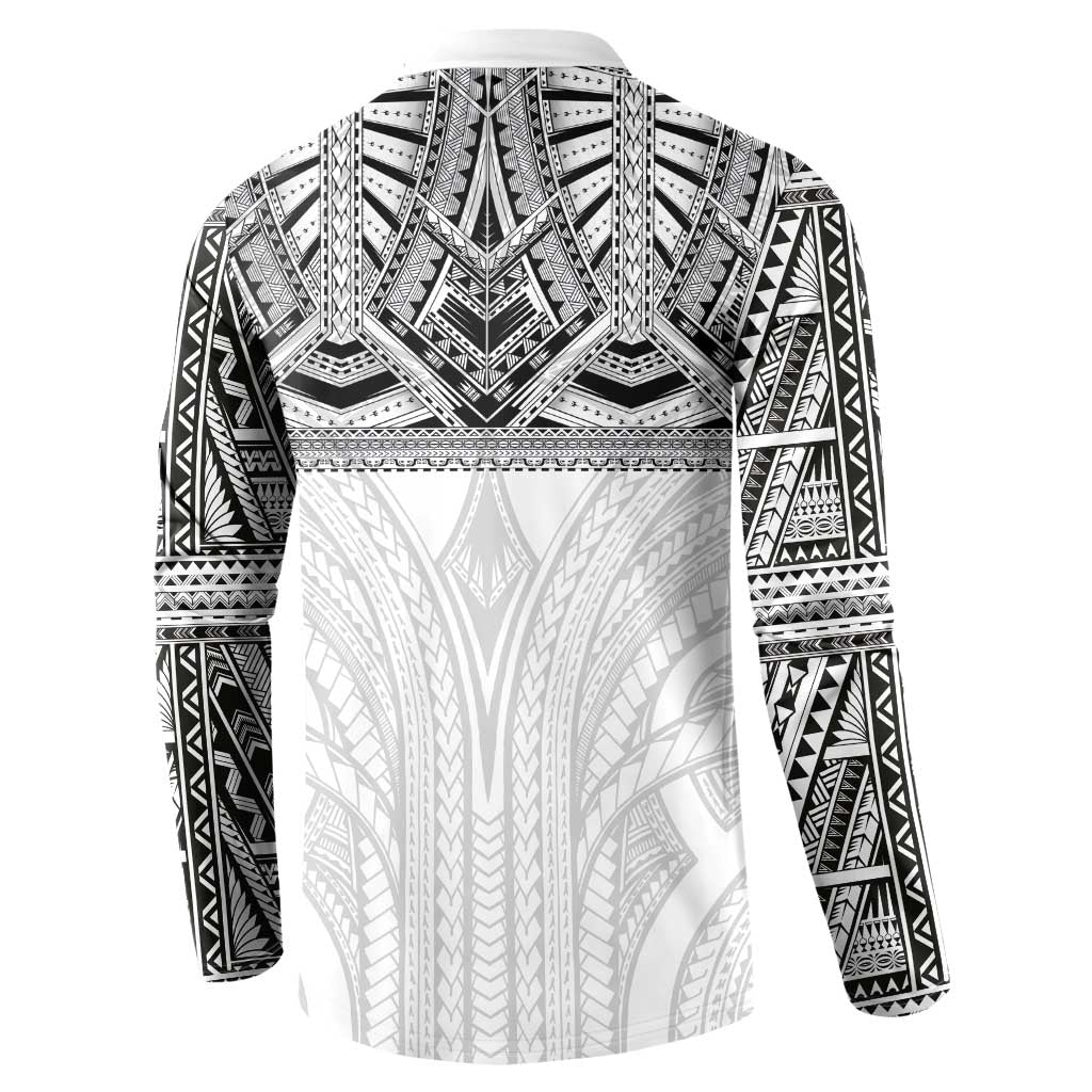 Samoan Traditional Art Tattoos Button Sweatshirt Tatau Tribal Motifs with Ula Nifo White LT03 - Polynesian Pride