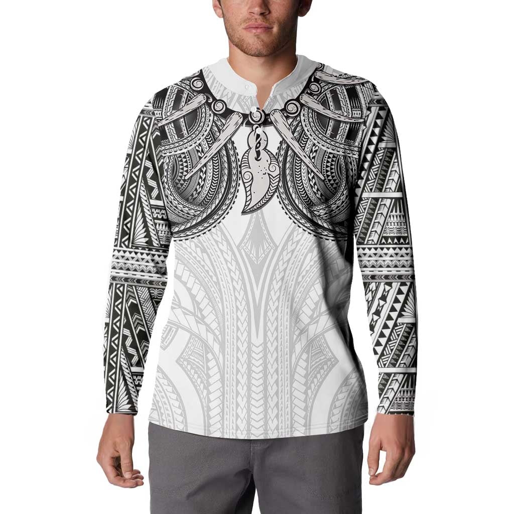 Samoan Traditional Art Tattoos Button Sweatshirt Tatau Tribal Motifs with Ula Nifo White LT03 - Polynesian Pride