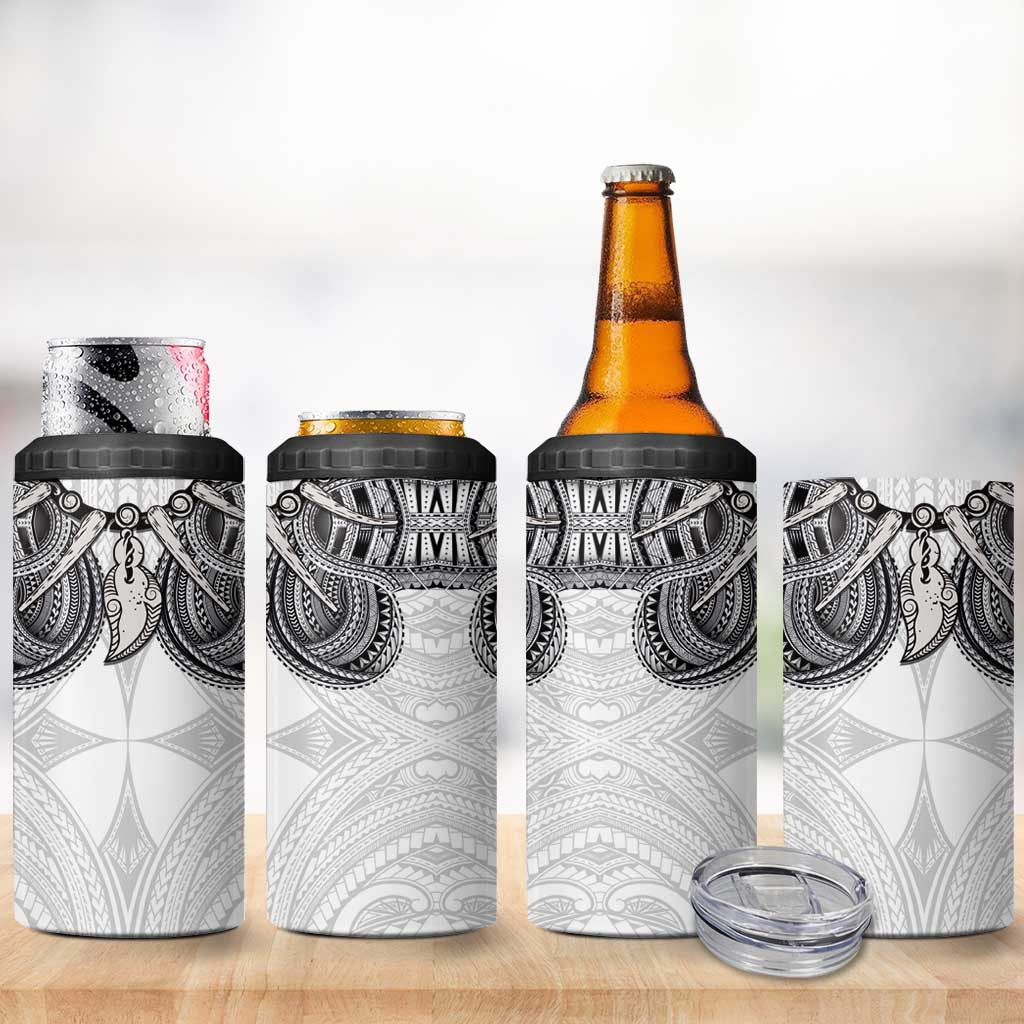 Samoan Traditional Art Tattoos 4 in 1 Can Cooler Tumbler Tatau Tribal Motifs with Ula Nifo White LT03 - Polynesian Pride