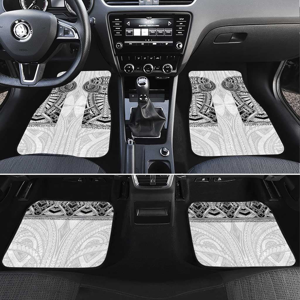 Samoan Traditional Art Tattoos Car Mats Tatau Tribal Motifs with Ula Nifo White LT03 Set 4pcs White - Polynesian Pride