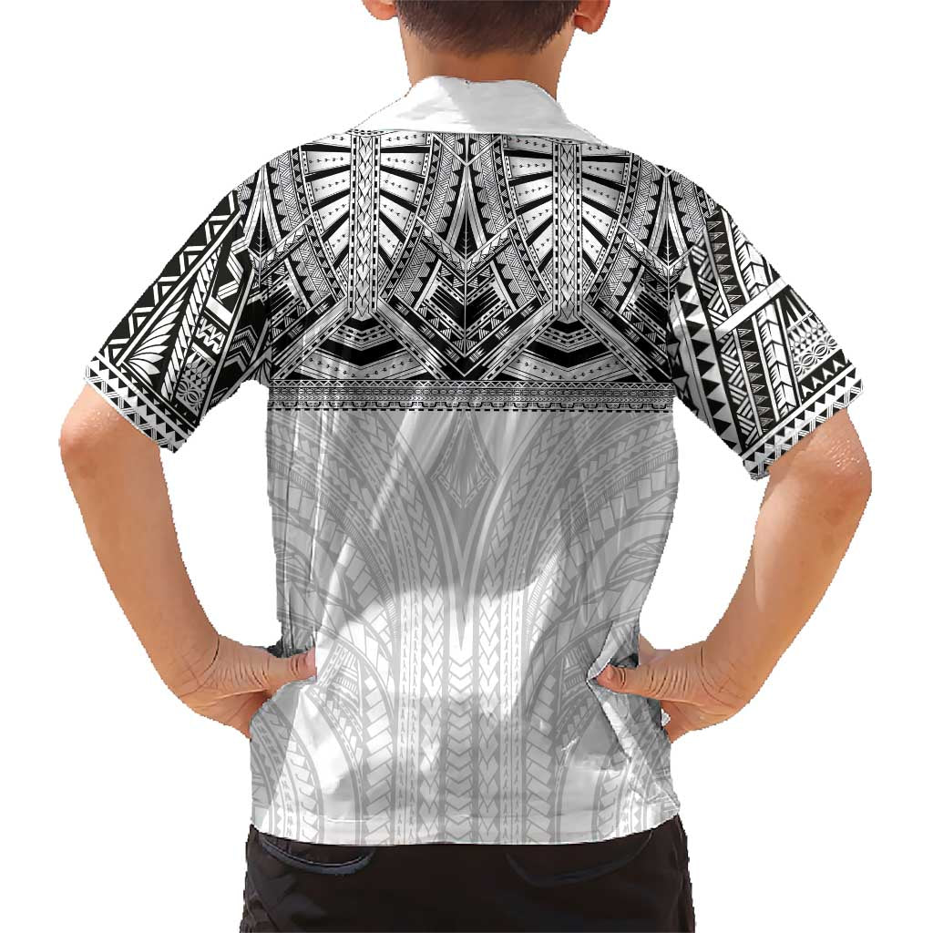 Samoan Traditional Art Tattoos Family Matching Puletasi and Hawaiian Shirt Tatau Tribal Motifs with Ula Nifo White LT03 - Polynesian Pride