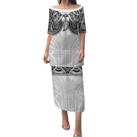 Samoan Traditional Art Tattoos Family Matching Puletasi and Hawaiian Shirt Tatau Tribal Motifs with Ula Nifo White LT03 Mom's Dress White - Polynesian Pride