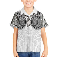 Samoan Traditional Art Tattoos Family Matching Puletasi and Hawaiian Shirt Tatau Tribal Motifs with Ula Nifo White LT03 Son's Shirt White - Polynesian Pride