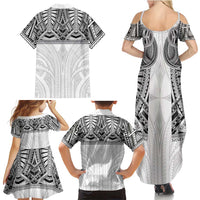 Samoan Traditional Art Tattoos Family Matching Summer Maxi Dress and Hawaiian Shirt Tatau Tribal Motifs with Ula Nifo White LT03 - Polynesian Pride